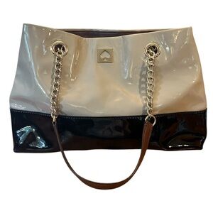 Kate Spade Elena Kingsbury Cream & Black Color-Block patent leather Tote Bag